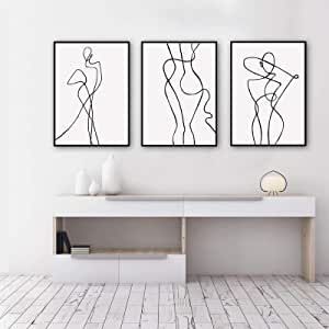 Ecyanlv Female Wall Art Line Drawing Girl Print Minimalist Wall Art Simple Fashion Poster Women Flower Leaf Body Sketch Black White Canvas Painting Aesthetic Canvas Prints 16x24inchx3 Unframed Line Art Drawings Woman, Poster Women, Female Wall Art, Wall Art Simple, Black And White Photo Wall, Animal Portraits Art, Women Flower, Art Line, Black And White Painting