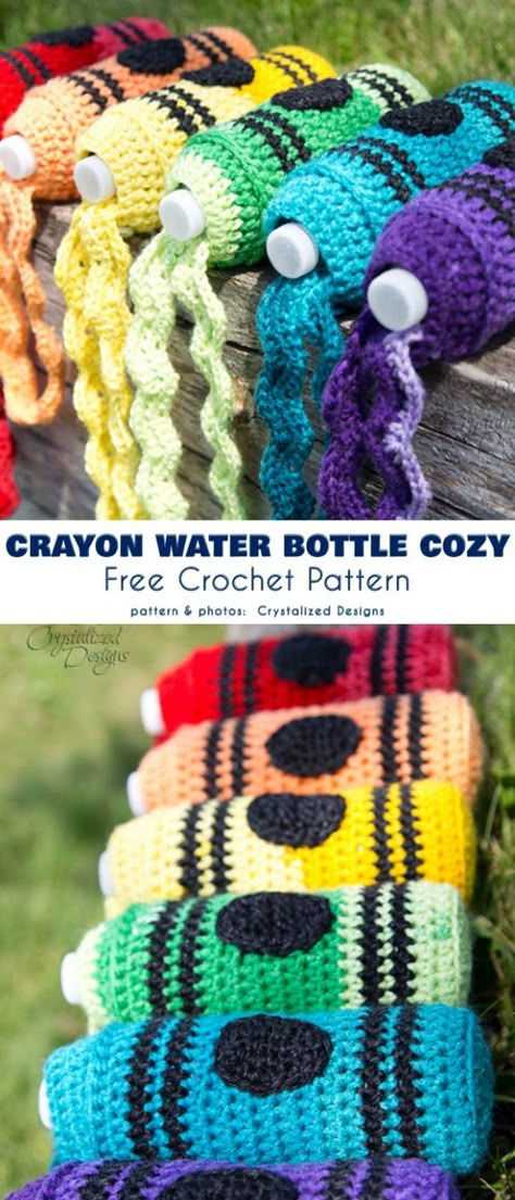 Crochet Teacher Gifts Free Pattern, Crochet Bags Free Patterns, Water Bottle Cozy, Bottle Cozy, Crochet Jumpsuits, Crochet Water Bottle Holder, Crochet Cup Cozy, Bottle Cozies, Chic Crochet