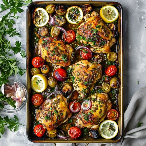 Mediterranean Bliss: Greek Sheet Pan Chicken - Recipes, Tasks & Tools Greek Sheet Pan Chicken, Greek Sheet Pan, Sheet Pan Greek Chicken, Mediterranean Vegetables, Lean Meats, Sheet Pan Meals Chicken, Mediterranean Diet Recipes Dinners, Sheet Pan Dinners Chicken, Shrimp And Vegetables