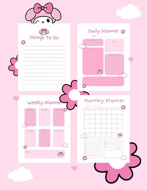 Pink Melody Kawaii Sanrio Planners witchyplanners #planneraddict #weeklyplannerpdf #adhdplanner Kawaii To Do List, Kawaii Weekly Planner, Sanrio Planner, Month Planner Template, 3 Month Planner, Hello Kitty Planner, Pink Monthly Planner, Kawaii Melody, Cute To Do List