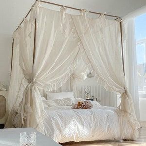 Mantle Bedroom, Curtain Canopy, Bed Valance, Canopy Bed Curtains, Canopy Curtains, Textured Bedding, Princess Bed, Sanctuary Bedroom, Bed Canopy