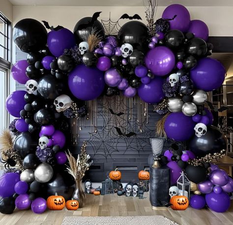 PRICES MAY VARY. PURPLE BLACK HALLOWEEN BALLOON ARCH:Package include double stuffed dark purple/deep purple balloons(5"x15,12"x10,18''x1),Double Stuffed matte black balloons(18"x2,12"x15),10pcs 12inch Double Stuffed royal purple/lavender balloons,metallic purple/ chrome purple/lilac balloons(5"x15,12"x10,18''x2),10pcs 10inch metallic silver balloons,15pcs 5inch matte black balloons,A 16ft balloon strip tape,100pcs glue point. A 33ft black curling ribbon. These Ghost Eyes Bat Pumpkin theme balloo Black Silver Purple Halloween Party, Lavender Balloon Arch, Purple Balloon Garland, Halloween Balloon Arch, Halloween Wednesday, Lavender Balloons, Sweet 13, Halloween Theme Birthday, Lilac Balloons