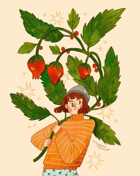 November Illustration Art, Chey Barton, November Drawings, Cheyenne Barton, Berry Branch, Quirky Illustration, Character Design Animation, Plant Illustration, Human Art