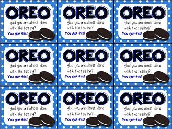 Oreo Gift Tag, Oreo Sayings For Gifts, State Testing Treats For Teachers, Testing Treats For Teachers, Oreo Sayings, Oreo Puns, State Testing Treats, Testing Treats For Students, Staar Test Motivation