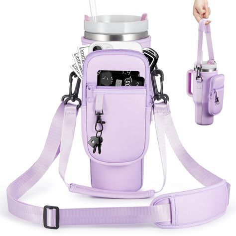 BULKITEM 30oz Water Bottle Carrier Bag with Phone Pocket for Purple Stanley 30 oz Tumbler with Handle, Purple Insulated Neoprene Cup Holder Pouch Strap for Orchid Stanley Cup Accessories Stanley Cup Accessories Ideas, Purple Bag With Adjustable Strap For Daily Use, Stanley Purple, Stanley Cup Lavender, Pink Stanley Cup Accessories, Amazon Cart, Stanley Cup 40 Oz Purple, Water Bottle Carrier, Carrier Bag