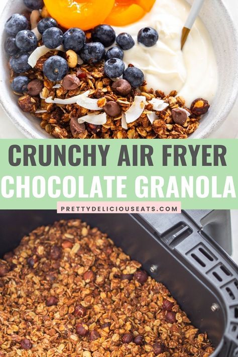 Granola Air Fryer Recipe, Air Fryer Granola Recipe, Chocolate Protein Granola, High Protein Granola Recipe, Air Fryer Granola, Protein Granola Recipe, High Protein Granola, Chocolate Granola Recipe, Wholesome Breakfast