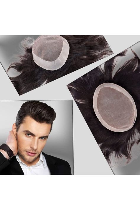 Civmo Natural Black Color Fine Mono Human Hair Mens Toupee Hairpiece Poly Skin Around Hair System Durable NPU Monofilament Wig Hair Toupee for Men (5x7) Mens Toupee, Hair Toupee, Mens Wigs, Monofilament Wigs, Halloween Wigs, Hair System, Dark Brown Color, Hair Quality, Hairstyles Ideas