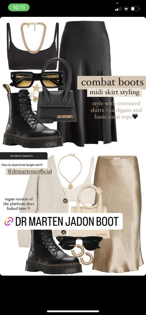 How To Style Platform Combat Boots, Doc Martens Date Outfit, Dr Martens Dressed Up, Chic Doc Martens Outfit, Dr Martin Platform Outfit, Dr Martin Jadon Outfit, Midi Skirt And Doc Martens, Midi Skirt Combat Boots, Dr Martens Outfit Skirt