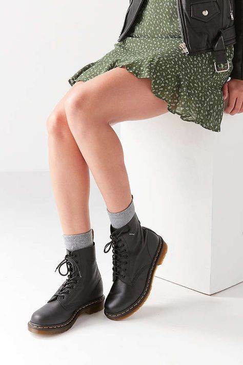 Slide View: 1: Dr. Martens Pascal Virginia 8-Eye Combat Boot Dr Martens Pascal, Doc Martens Outfits, Boots Leopard, Dr Martens Outfit, Doc Martens Style, Martens Style, Doc Martens Outfit, Riding Boots Fashion, High Boots Outfit