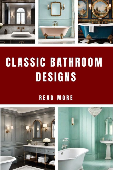 Classic bathroom designs featuring vintage tubs, elegant mirrors, and refined decor elements. Read More. Bold Bathroom Colors, Bathroom Color Ideas, Vibrant Bathroom, Bathroom Color Palette, Classic Bathroom Design, Bold Bathroom, Bronze Fixtures, Marble Showers, Bathroom Color Schemes