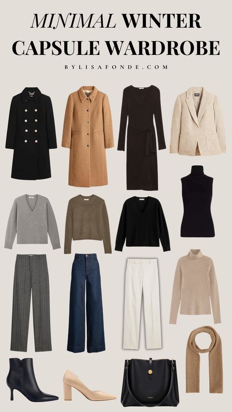 The Ultimate Minimal Winter Capsule Wardrobe + Timeless Outfits - By Lisa Fonde Full Year Capsule Wardrobe, Elevated Wardrobe Staples, Parisian Winter Capsule Wardrobe, French Capsule Wardrobe 2024, Simple Chic Outfits Minimal Classic, Minimalism Style Outfits, Updating Closet, Capsule Wardrobe 2024, Finland Outfit