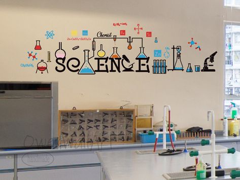 Science Wall Art Classroom, Science Mural Wall, Classroom Wall Painting Ideas High Schools, Science Decoration Ideas, Classroom Design Ideas High School, Science Room Decor Classroom Ideas, Science Day Decorations, School Wall Art Ideas Classroom, Science Mural