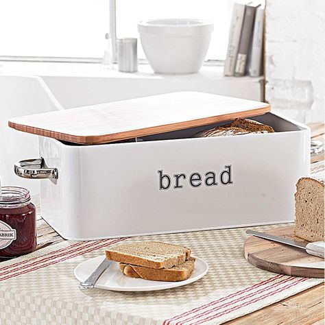 Bread Storage Ideas, Kitchen Countertops Organization, Mission Kitchen, Kitchen Counter Storage, Bread Holder, Wooden Bread Box, Fixer Upper Kitchen, Vintage Bread Boxes, Bread Container