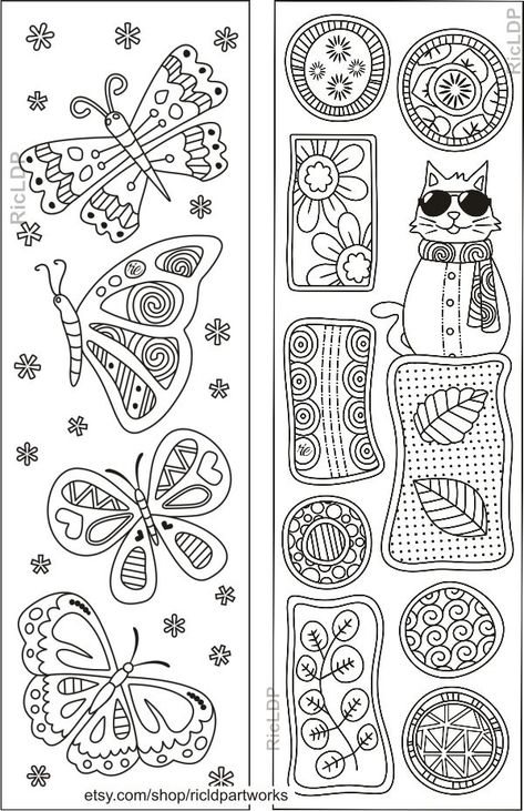 Set of 8 Coloring Bookmarks with Simple Designs #simpledesigns #coolcat #butteflydoodle #doodlearts Frog Butterfly, Books Drawing, Coloring Bookmarks, Book Drawing, Dog Flower, Cat Coffee, Butterfly Flowers, Cool Cats, Digital Download Etsy