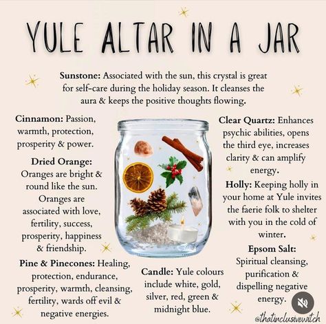 Yule Herbs And Spices, Altar In A Jar, Winter Solstice Aesthetic, Yule Altar, Wicca Holidays, Winter Solstice Rituals, Yule Traditions, Winter Solstice Traditions, No Ok