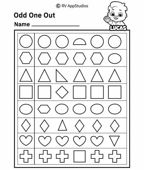 Free printable "Odd one out" worksheets. Best odd one out printables for kindergarteners and preschoolers. This worksheet helps kids to develop their logical and reasoning skills. Print Odd One Out worksheets and give them to kids to enjoy and learn. #practices #practicematch #kidsdiy #easyactivityforkids #learninghow #preschoolers #rvappstudios Odd One Out Worksheet For Kids, Logical Reasoning Worksheets, Math Fact Worksheets, Educational Apps For Kids, Kid Logic, Kindergarten Phonics, Kindergarten Phonics Worksheets, Maths Paper, Logical Reasoning