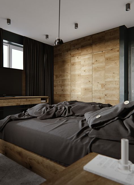 SARAH. Bedroom, white, black, wood, concrete, green, brown Bedroom Interior Design Luxury Classy, Black Luxury Bedroom, Black Bedroom Design, Black Bedroom Decor, Scandinavian Style Home, Bedroom Interior Design Luxury, Loft Design, Home Room Design, Design Minimalista