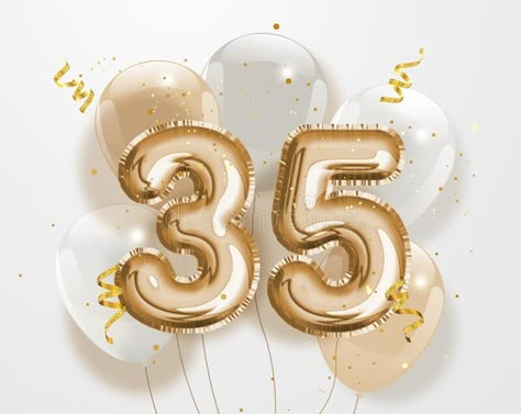 Happy 35th birthday gold foil balloon greeting background. 35 years anniversary #Sponsored , #Ad, #PAID, #birthday, #foil, #years, #gold 35 Years Anniversary, Happy 48 Birthday, Happy 46th Birthday, Happy 49th Birthday, Happy 35th Anniversary, Egg Cartoon, Happy 35th Birthday, Happy 65 Birthday, Cake Lettering