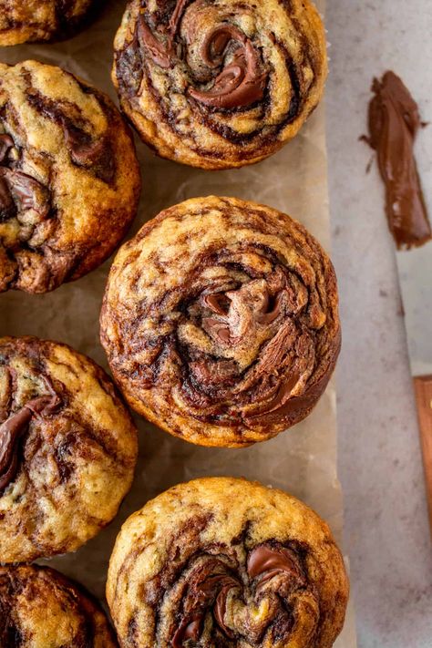 Nutella Banana Bread Muffins, Banana Hazelnut Muffins, Hazelnut Muffin Recipes, Healthy Gluten Free Banana Bread, Muffins With Bananas, Banana Bread Cupcakes, Banana Nutella Muffins, Best Muffins, Nutella Banana Bread