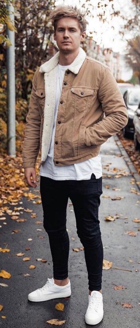 Mens Brown Corduroy Jacket Outfit, Brown Denim Jacket Outfit Men, Beige Denim Jacket Outfit, Brown Denim Jacket Outfit, Corduroy Jacket Outfit Men, Sherpa Jacket Outfit Men, Corduroy Jacket Outfit, Black Outfit Winter, Sherpa Jacket Outfit