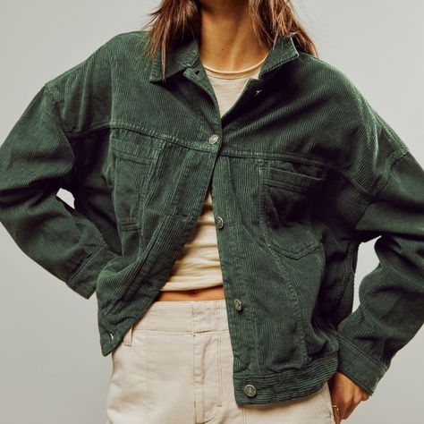 Nwot - Forest Green. Discontinued Color Corduroy Coat, Green Corduroy, Green Fits, Free People Jacket, Jacket Outfit, Linen Blazer, Corduroy Jacket, Fitted Skirt, Polo Dress