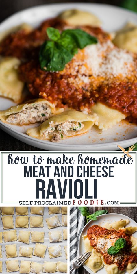 Sausage And Cheese Ravioli Filling, Making Ravioli Homemade Pasta, Ravioli Recipe Filling Meat Ground Beef, Ravioli Filling Recipe Cheese, Handmade Ravioli Recipe, Meat And Cheese Ravioli Filling, How To Make Ravioli Dough, Ravioli Filling Ideas Meat, Meat Ravioli Filling