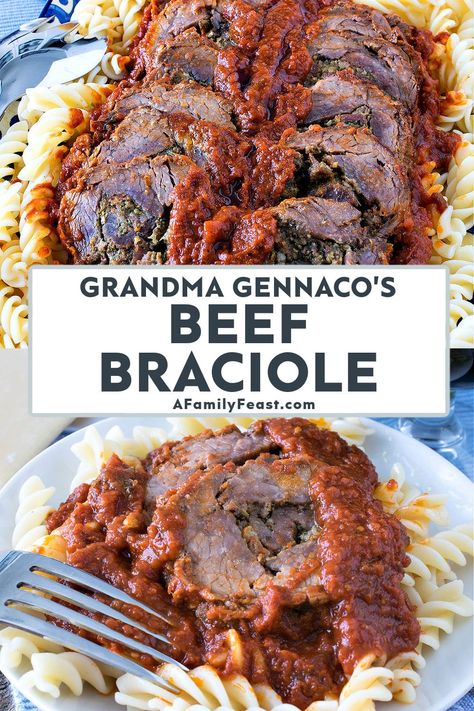 Beef Braciole - A Family Feast Braciole Recipe Italian, Meatballs And Sauce, Beef Braciole, Braciole Recipe, Italian Main Dishes, Flank Steak Recipes, Italian Dinner Recipes, Easy Mediterranean Diet Recipes, Italian Meats