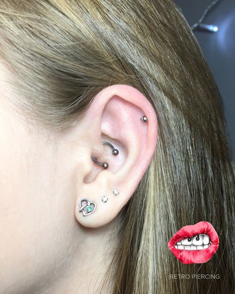 The daith piercing with titanium circular barbell. The helix piercing with titanium labret Circular Barbell, Daith Piercing, Helix Piercing, Helix, Diamond Earrings