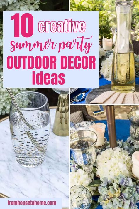 If you don't have a lot of time to spend decorating your backyard, these creative summer party ideas are fast and easy to do but still look beautiful. Faux Flower Centerpiece, Summer Backyard Parties, Summer Party Decor, Patio Set Up, Summer Party Ideas, Summer Outdoor Decor, Outdoor Decor Ideas, Porch Parties, Party Decor Ideas