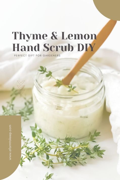 Oct 21, 2021 - Make a DIY lthyme and lemon garden hand scrub with the power of thyme and lemon! This hand scrub makes a charming homemade gift, too! Diy Hand Scrub Recipe, Lemon Hand Scrub, Hand Scrub Recipe, Gardeners Hand Scrub, Hand Scrub Diy, Hand Scrub Homemade, Lemon Garden, Gross Things, Diy Soaps