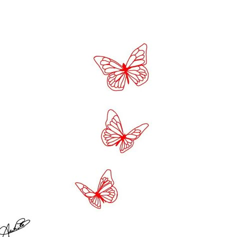 Tattoo Sketches Butterfly, Red Butterfly Tattoo Stencil, Red Butterfly Tattoo Drawing, Simple Red Butterfly Tattoo, Simple 3 Butterfly Tattoo, Tattoo 3 Butterflies, 3 Buterfluffy Tattoo, 3 Butterflies Tattoo Design, Red Butterfly Tattoo Design