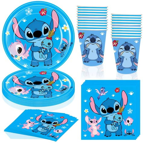 PRICES MAY VARY. Stitch Tableware Set: Stitch dinnerware set includes 20 pcs 9 inch plates, 20pcs napkins ( 6.7 * 6.7 inches), 20 pcs paper cups match for Lilo Stitch party needs. Safe Material: Stitch dinner plates, napkins, cups are made of high quality paper, non-toxic, sturdy, not easily break, safe to use. Enjoy Party Time: Plates, napkins are disposable, just throw it to trash after party, no need a lot of time to clean the dishes, and you will have more time with your family. Wide Applica Stitch B Day Ideas, Stitch Sleepover Ideas, Cute Stitch Birthday Ideas, Birthday Party Stitch, Stitch Bday Party Ideas, Girls Stitch Birthday Party, Cool Birthday Themes, Stitch Decorations Party, Stitch Party Food