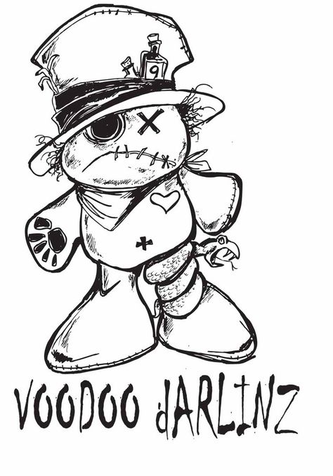 Voodoo Doll Tattoo, Voodoo Tattoo, Doll Tattoo, Doll Drawing, Creepy Drawings, Tattoo Outline Drawing, Voodoo Doll, Gothic Dolls, Desenho Tattoo