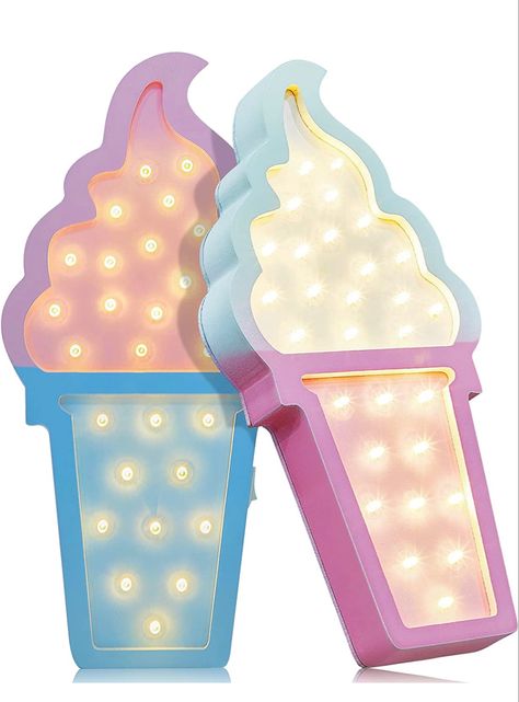 2 Pcs Ice Cream Valentine Romance Atmosphere Light Wooden Ice Cream LED Night Light Ice Cream Theme Valentine Romance Lamps Battery Operated LED Night Lights for Birthday Party Decor (Blue-Pink) #icecream #icecreamdecor #genderreveal #boy #girl #partydecor #icecreamparty #sweet #decorations #party #partydecor #lights Ice Cream Light, Candyland Classroom, Ice Cream Chairs, Wooden Ice Cream, Ice Cream Party Theme, Cake And Ice Cream, Led Night Lights, Ice Cream Theme, Candy House