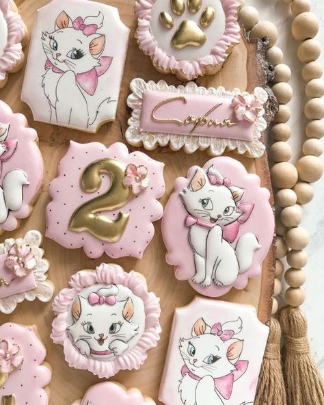 IamCookieland on Instagram: "Marie kitty 🐱 What a cute theme, isn’t it? The kitties are hand painted 😊" Aristocats Themed Birthday Party, Marie The Cat Birthday Theme, Marie Birthday Party Aristocats, Aristocrats Birthday Party, Cat Marie Cake, Marie Aristocats Birthday Party, Marie Cat Birthday Party, Marie Birthday Party, Aristocats Birthday Party