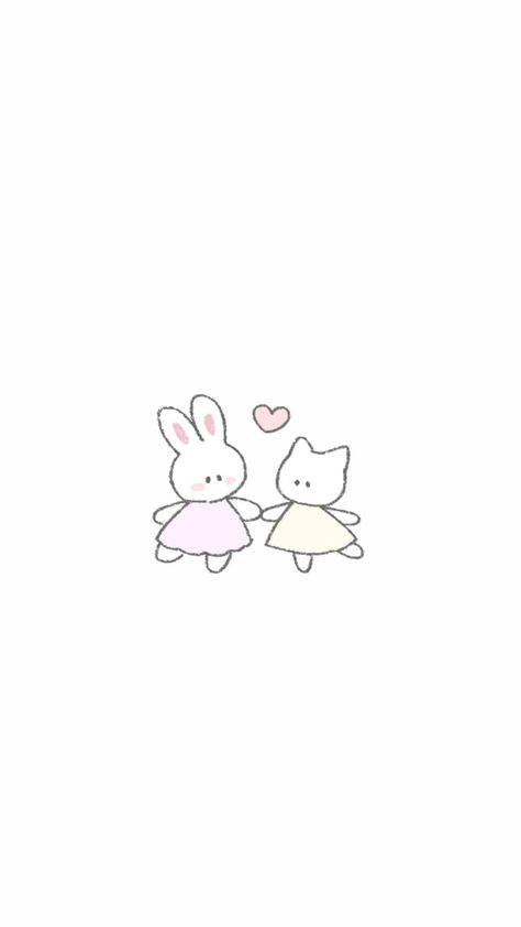 Cute Sister Drawings, Cat And Bunny Drawing, Bunny In Love, Holding Hands Drawing, Hugging Drawing, Cute Little Doodles, Best Friend Wallpaper, Cute Sister, Cat Hug