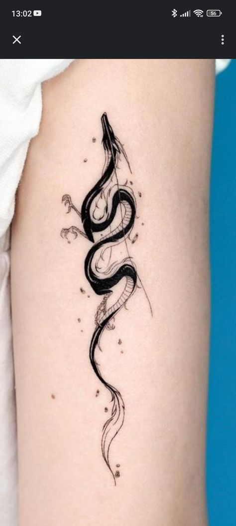 Nine Tale Fox Tattoo, Dainty Dragon Spine Tattoo, Chinese Dragon Tattoos For Women, Dragon Snake Tattoo, Dragon Tattoo Wrist, Chinese Zodiac Tattoo, Dragon Thigh Tattoo, Tattoo Dream, Dragon Tattoo Arm