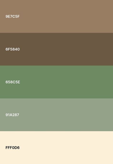 Brown Green Room Aesthetic, Earth Tone Color Palette Green, Brown Tan Green Color Palette, White Green Brown Aesthetic, Green Cream Brown Color Palettes, Green Brown Aesthetic Outfit, Earthly Colors Palette, Matcha Color Pallette, Color Palette Brown Green