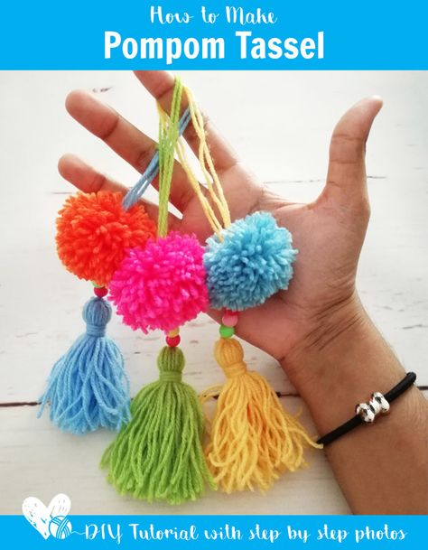 How to make pompom tassel - Easy DIY Tutorial Pompom Tassel Diy, Pompom Diy How To Make, How To Make Tassels Tutorials, Tassels Diy Tutorials, Happy Teddy Day, Pompom Tassel, Tassels Tutorials, How To Make Tassels, Teddy Day