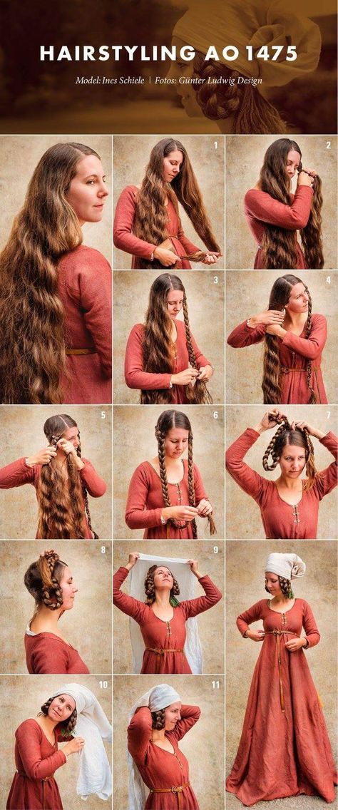 Hair style Peasant Hairstyles, 15th Century Hairstyles, Medieval Peasant Girl, 14th Century Hairstyles, Spanish Hairstyles, Medieval Girl, Medieval Peasant, Medieval Hats, Historical Hairstyles