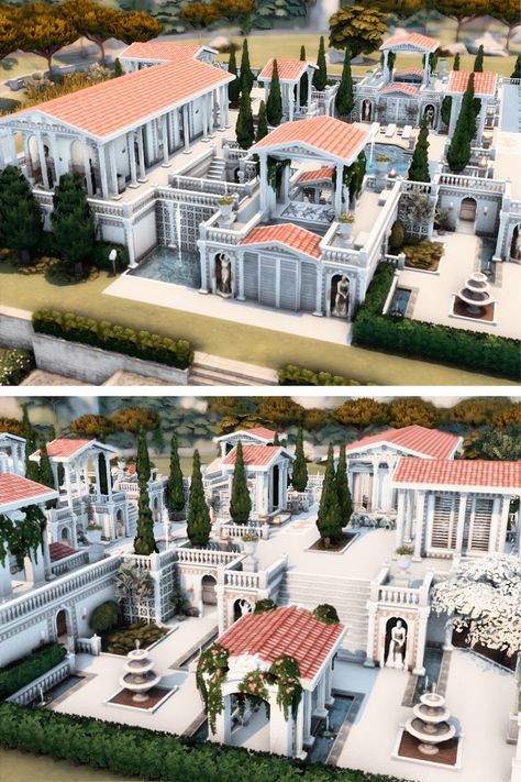 Created for the Simythology Collaboration.
Cicera Villa is a Roman, Greek-inspired home perfect for a family of 8.
It's built on a 50 x 50 lot in Tartosa. There is a Hot spring room, Living Room, Kitchen, Dining Room, Study, 4 Bedrooms, and 4 Bathrooms.
Outside is a BBQ and eating area, Swimming pool and lounge chairs.
All for only $543,150 Simoleons

Download @ https://www.thesimsresource.com/downloads/1675597 Sims 4 Greek Villa, Roman Inspired House, Greek Villa Floor Plan, Greek Style Mansion, Sims 4 Houses 50x50, Bloxburg Villa Layout, Sims 4 Greek House, Sims 4 50x50 House, Roman House Design