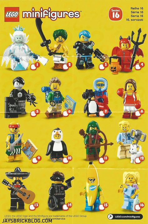 lego-minifigures-series-16-checklist Lego Figurine, Lego Collection, Lego Custom Minifigures, Lego People, Lego Minifigs, Lego Mini, Lego Creative, Lego Pictures, Lego Figures