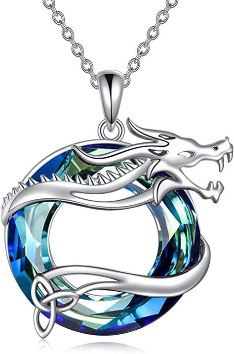 YFN Dragon Necklace Sterling Silver Crystal Dragon Pendant Celtic Dragon Jewelry Gifts for Women Men Celtic Knot Dragon, Dragon Crystal, Future Jewelry, Celtic Dragon, Dragon Claw, Crystal Dragon, Jewelry Logo, Iridescent Crystal, Dragon Necklace