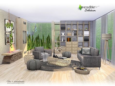 If you like furniture that allows several ways to decorate your room, this set is for you.. Cozy and modern, hope your sims enjoy relaxing on the Solatium living room .  Found in TSR Category 'Sims... Sims 4 Lounge Room, Sims 4 Cc Furniture Living Rooms, Alpha Cc, Sims 4 Cc Kids Clothing, Sims 4 Cc Shoes, Sims Building, Sims 4 Cc Furniture, Grey Furniture, Sims 1