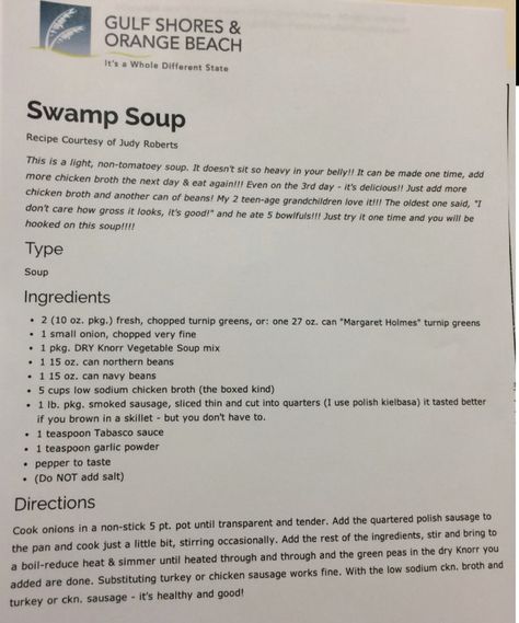 Swamp Soup Recipe, Turnip Green Soup, Green Soup, Soup Dish, Soup Chili, Soup And Stew, Cajun Recipes, Soup And Sandwich, Easy Soups