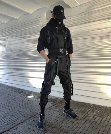 Tactical Wear Aesthetic, Cyberpunk Techwear Fashion, Warcore Outfits Men, Techwear Men Outfit, Warcore Outfits, Dark Wear Men, Techwear Art, Dark Techwear, Tech Wear Aesthetic