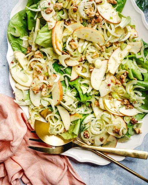 Apple Fennel Salad with Walnuts Fennel Apple Salad, Apple Fennel Salad, Orthodox Fasting, Fennel And Apple Salad, Gourmet Salads, Salad With Walnuts, Fasting Recipes, A Couple Cooks, Couple Cooking