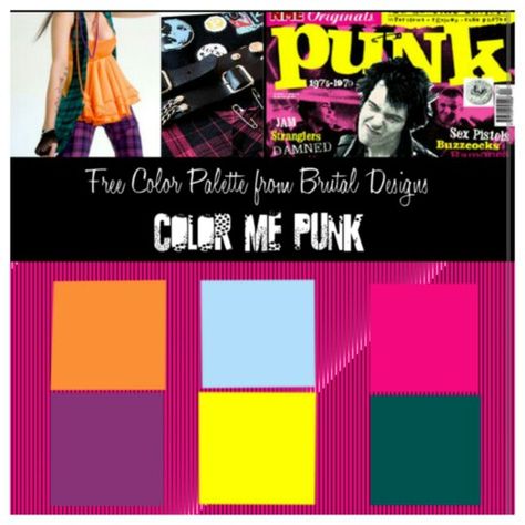 Colour pallete Punk Moodboard, Colorful Punk, British Punk, Retro Color Palette, Website Color Palette, Punk Poster, Punk Pins, Punk Design, Digital Art Beginner