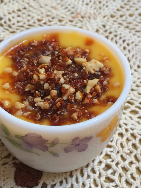 Eggless Pudding Recipe, Mango Pudding Recipe, Mango Custard, Caramel Custard, Praline Recipe, Mango Dessert Recipes, Fruit Pudding, Mango Pudding, Custard Pudding