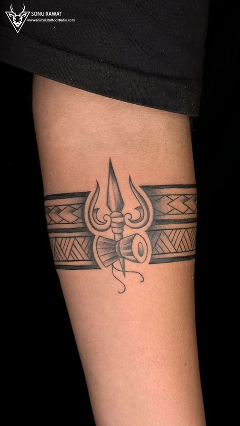 Trishul Band Tattoo, Wrist Band Tattoo, Trishul Tattoo Designs, Trishul Tattoo, Armband Tattoos, Armband Tattoo Design, Hand Tattoos For Guys, Band Tattoo, Designs Ideas